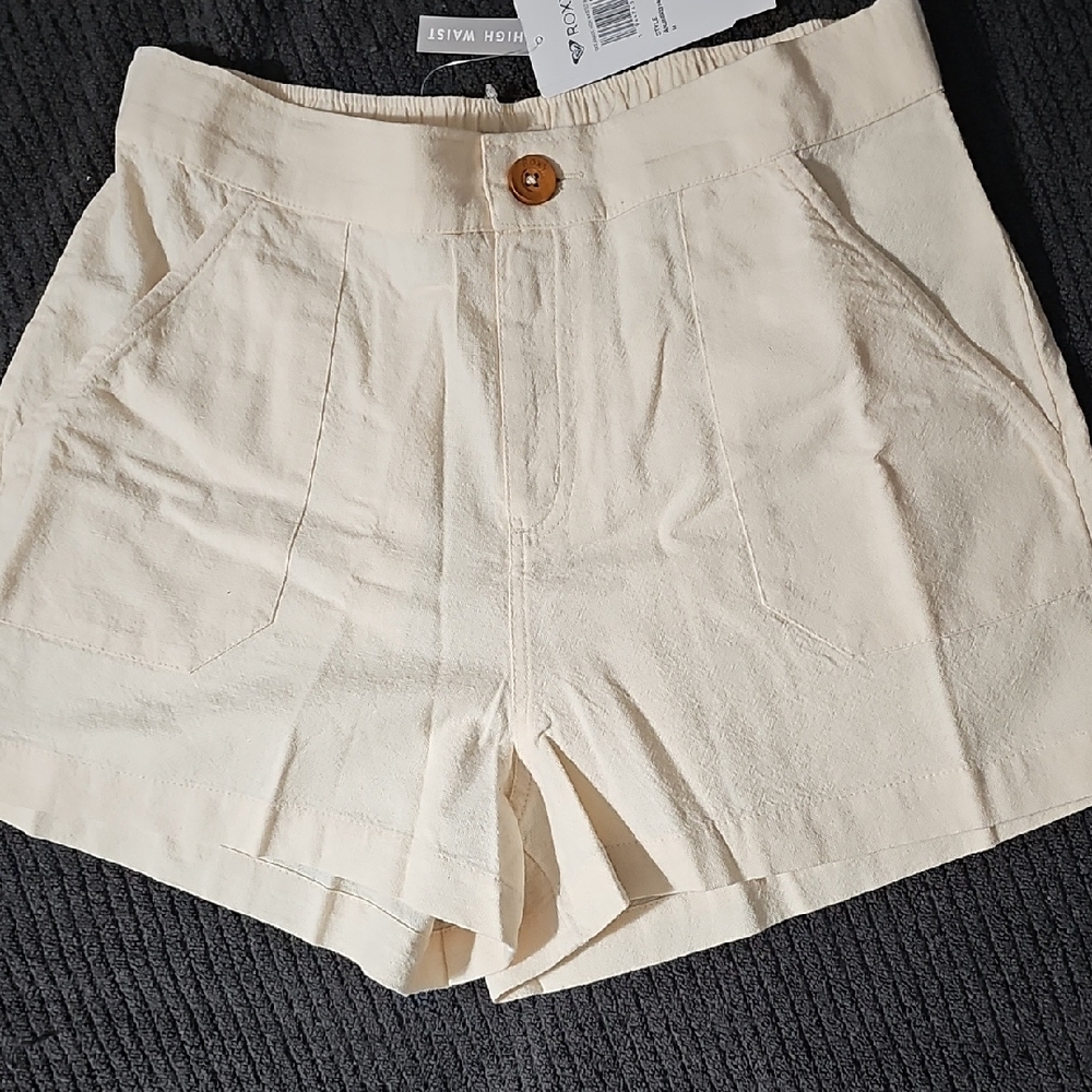 Roxy Nwt Women's High-rise, Linen Blend, Creme Shorts